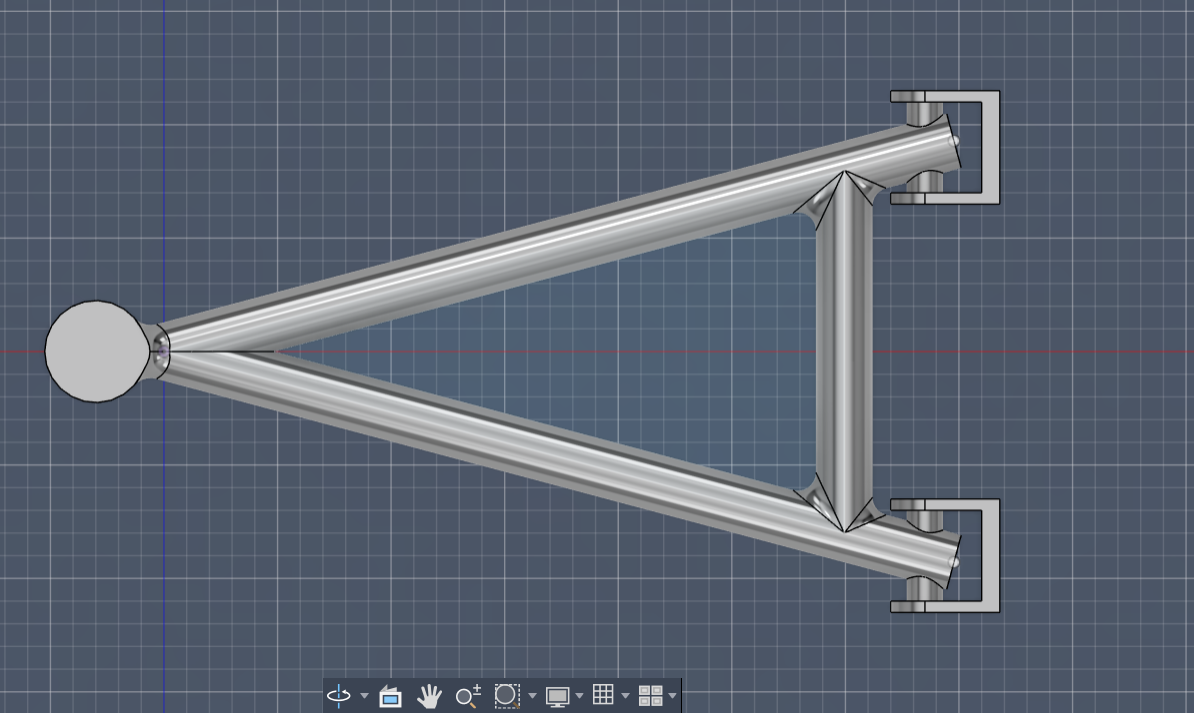 Wishbone model — top-down view showing triangulated geometry