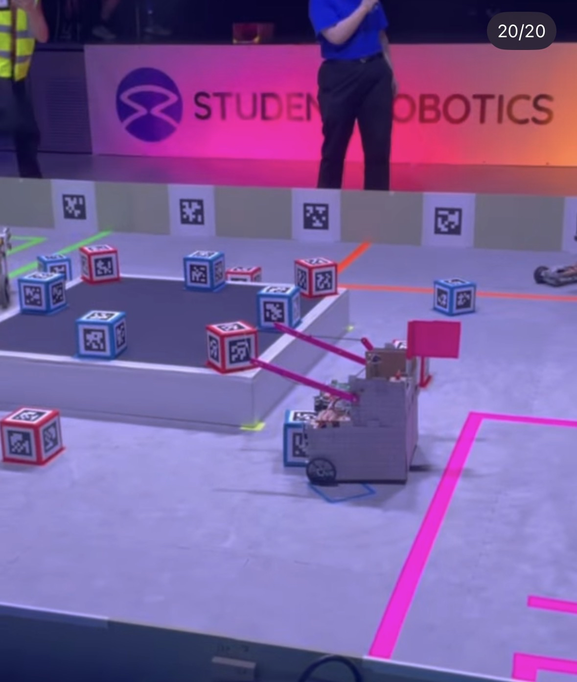 Robot competing on the arena floor