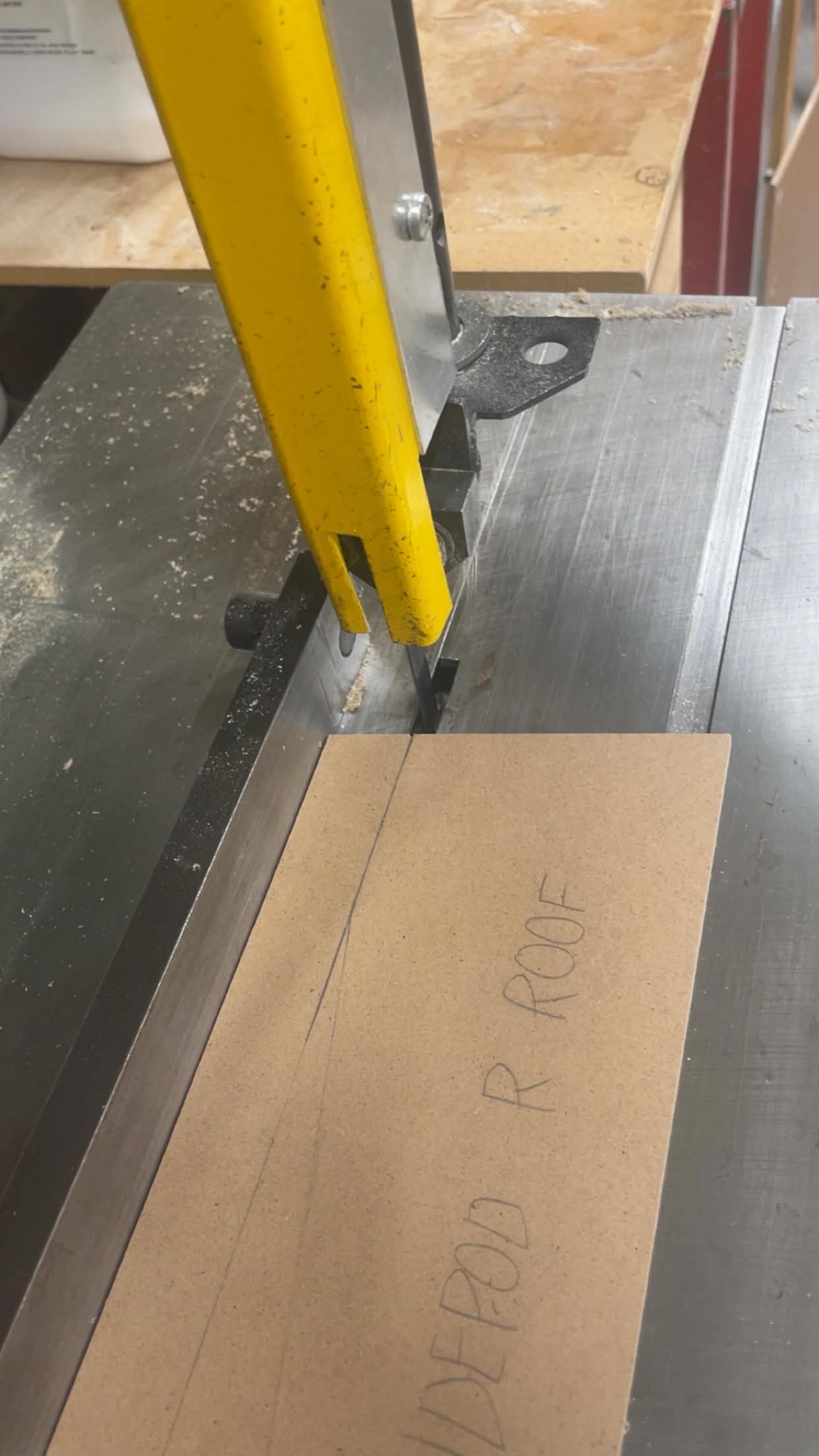 MDF panel being cut on the bandsaw